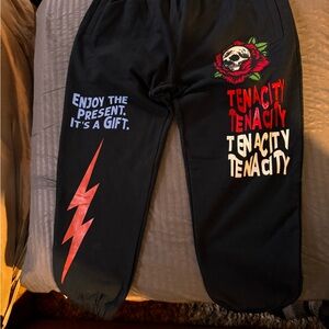 Black Joggers with Red and White Graphics